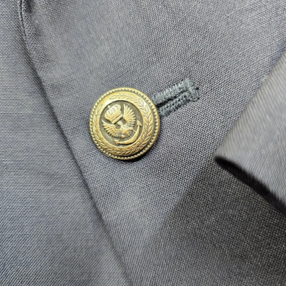 JoS A Bank Wool Blazer Mens 50R‎ Navy Blue Metal Gold Crest Buttons Sport Coat